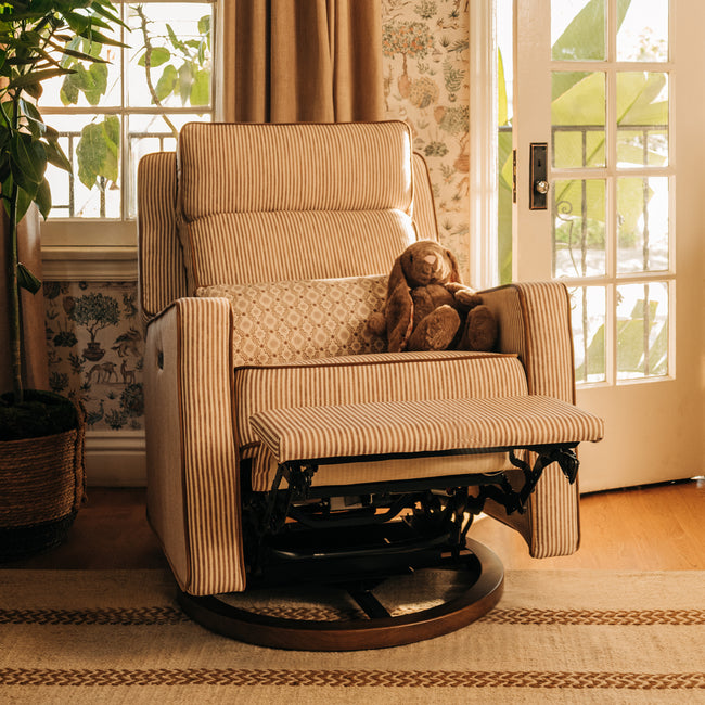 M23082BSCTB,Babyletto,Nate Berkus x Babyletto Sigi Pro Power Recliner in Perf Bronze Stripe Eco-Crossweave w/Toffee Base