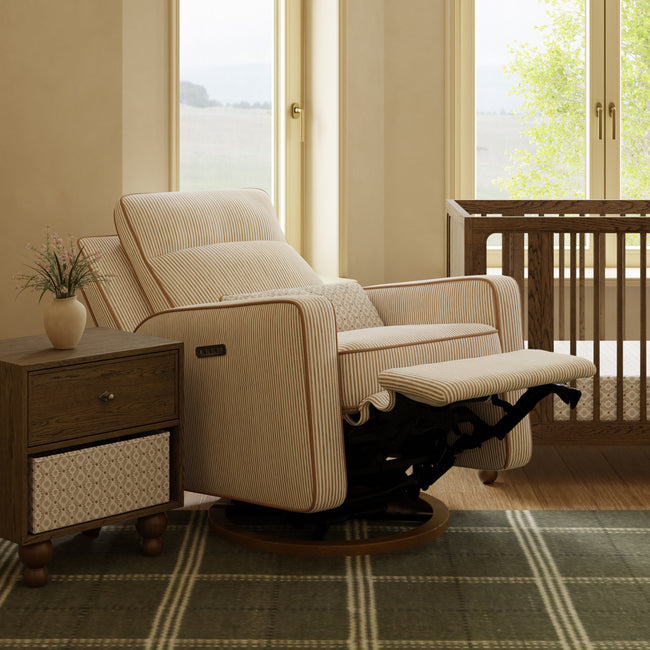 M23082BSCTB,Babyletto,Nate Berkus x Babyletto Sigi Pro Power Recliner in Perf Bronze Stripe Eco-Crossweave w/Toffee Base