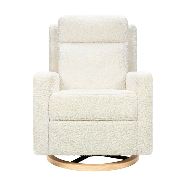 M23082CMSGLB,Babyletto,Sigi Pro Power Glider Recliner w/ Power Lumbar in Cream Shearling w/Light Wood Base