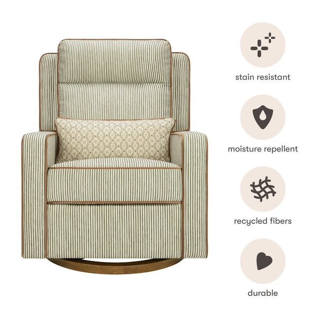 M23082OSCTB,Babyletto,Nate Berkus x Babyletto Sigi Pro Power Recliner in Perf Olive Stripe Eco-Crossweave w/Toffee Base