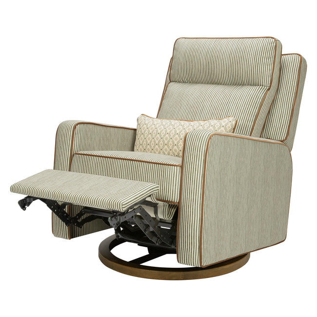 M23082OSCTB,Babyletto,Nate Berkus x Babyletto Sigi Pro Power Recliner in Perf Olive Stripe Eco-Crossweave w/Toffee Base