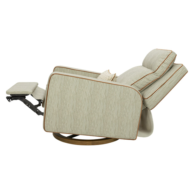 M23082OSCTB,Babyletto,Nate Berkus x Babyletto Sigi Pro Power Recliner in Perf Olive Stripe Eco-Crossweave w/Toffee Base