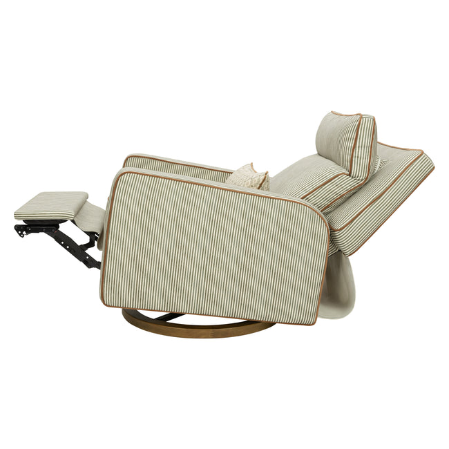 M23082OSCTB,Babyletto,Nate Berkus x Babyletto Sigi Pro Power Recliner in Perf Olive Stripe Eco-Crossweave w/Toffee Base
