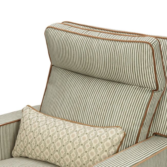 M23082OSCTB,Babyletto,Nate Berkus x Babyletto Sigi Pro Power Recliner in Perf Olive Stripe Eco-Crossweave w/Toffee Base