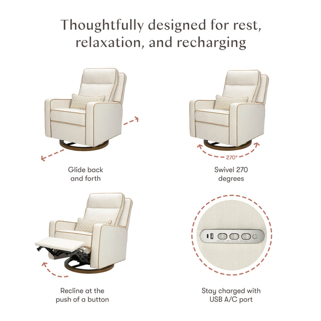 M23082PCMTB,Babyletto,Nate Berkus x Babyletto Sigi Pro Power Recliner in Performance Cream Linen w/Toffee Base