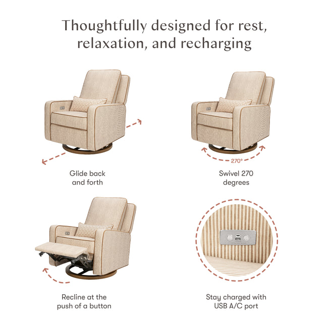 M23085BSCTB,Babyletto,Nate Berkus x Babyletto Sigi Power Recliner in Perf Bronze Stripe Eco-Crossweave w/Toffee Base