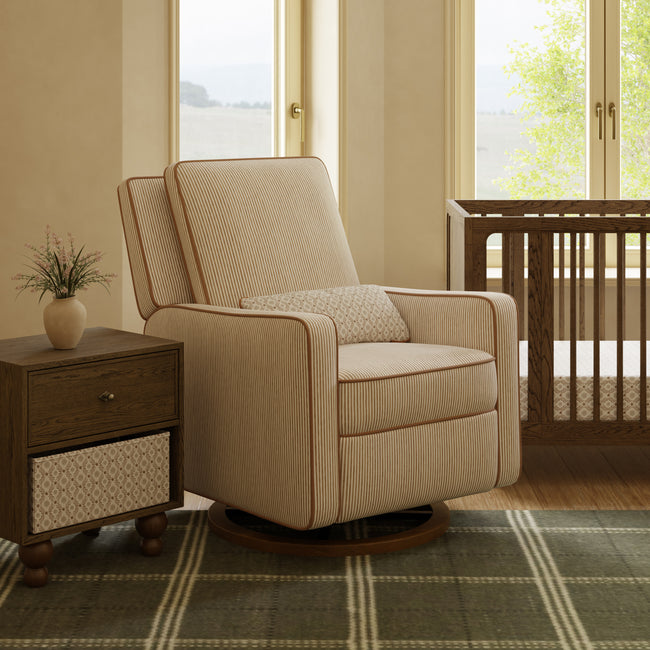 M23085BSCTB,Babyletto,Nate Berkus x Babyletto Sigi Power Recliner in Perf Bronze Stripe Eco-Crossweave w/Toffee Base
