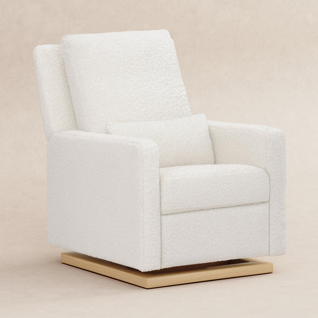 M23085CMSGLB,Babyletto,Sigi Glider Recliner w/ Electronic Control and USB in Cream Shearling w/Light Wood Base