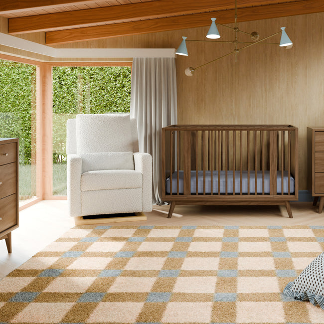 M23085CMSGLB,Babyletto,Sigi Glider Recliner w/ Electronic Control and USB in Cream Shearling w/Light Wood Base