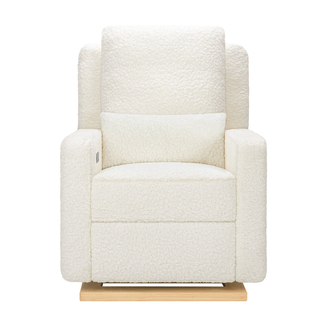 M23085CMSGLB,Babyletto,Sigi Glider Recliner w/ Electronic Control and USB in Cream Shearling w/Light Wood Base