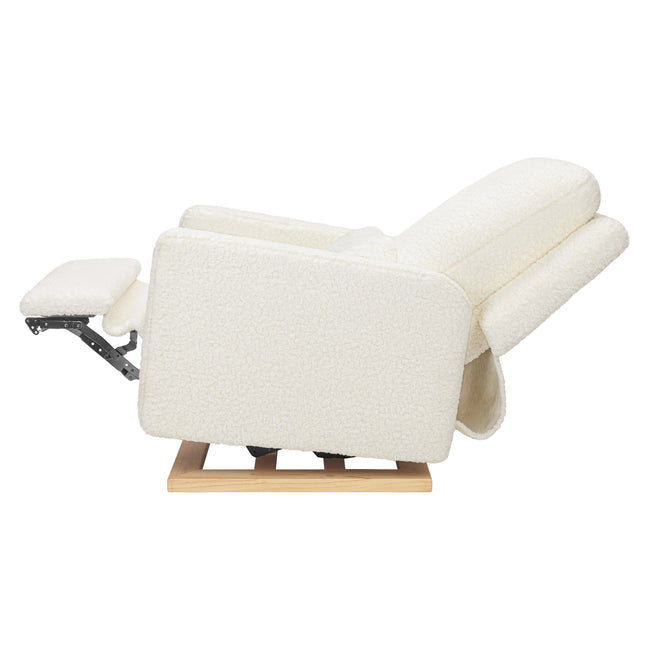 M23085CMSGLB,Babyletto,Sigi Glider Recliner w/ Electronic Control and USB in Cream Shearling w/Light Wood Base