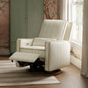 M23085OSCTB,Babyletto,Nate Berkus x Babyletto Sigi Power Recliner in Perf Olive Stripe Eco-Crossweave w/Toffee Base