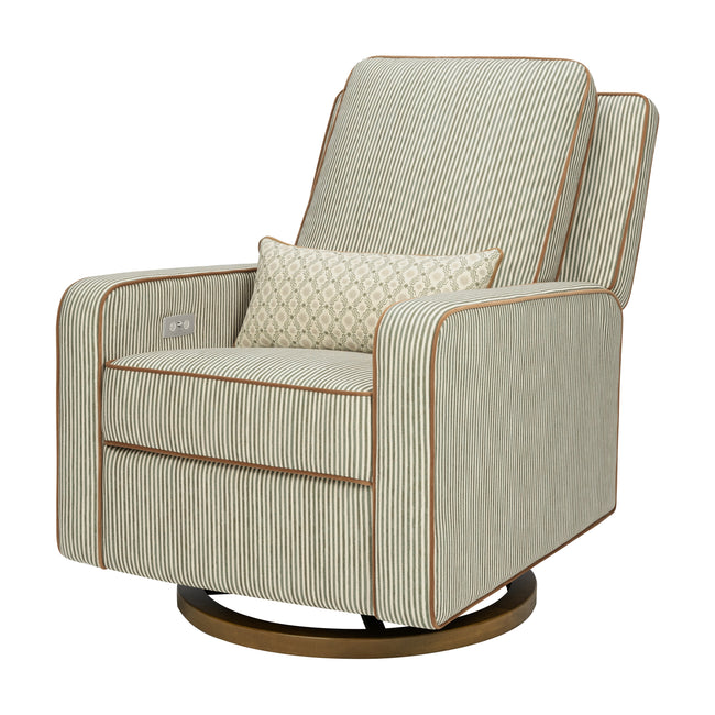 M23085OSCTB,Babyletto,Nate Berkus x Babyletto Sigi Power Recliner in Perf Olive Stripe Eco-Crossweave w/Toffee Base