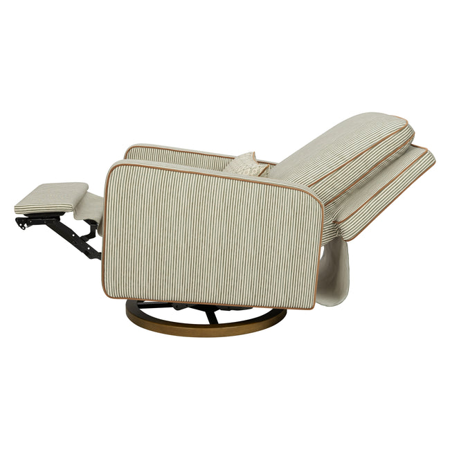 M23085OSCTB,Babyletto,Nate Berkus x Babyletto Sigi Power Recliner in Perf Olive Stripe Eco-Crossweave w/Toffee Base