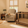 M23085OSCTB,Babyletto,Nate Berkus x Babyletto Sigi Power Recliner in Perf Olive Stripe Eco-Crossweave w/Toffee Base
