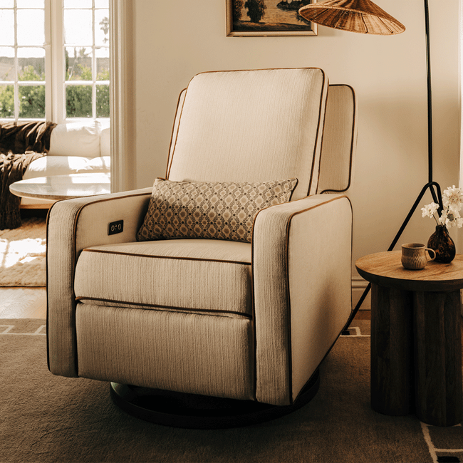 M23085PCMTB,Babyletto,Nate Berkus x Babyletto Sigi Power Recliner in Performance Cream Linen w/ Toffee Base