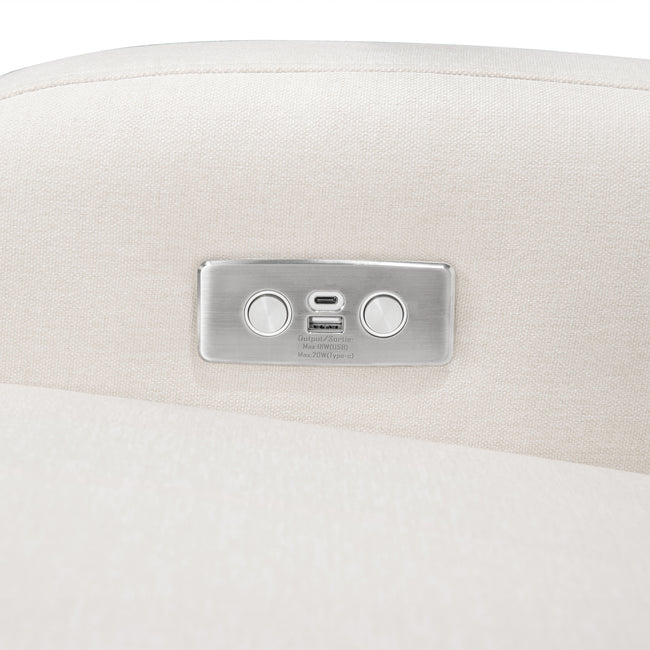 M23188PCMEWLB,Babyletto,Nami Glider Recliner w/ Electronic Control and USB in Performance Cream Eco-Weave w/Light wood base