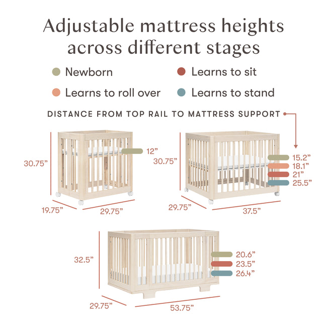 M23401NX,Babyletto,Yuzu 8-in-1 Convertible Crib w/ Bassinet & Toddler Bed Kits in Washed Natural