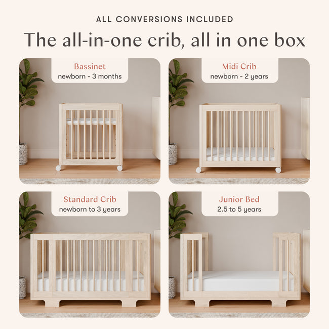 M23401NX,Babyletto,Yuzu 8-in-1 Convertible Crib w/ Bassinet & Toddler Bed Kits in Washed Natural