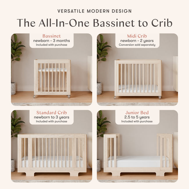 M23401NX,Babyletto,Yuzu 8-in-1 Convertible Crib w/ Bassinet & Toddler Bed Kits in Washed Natural