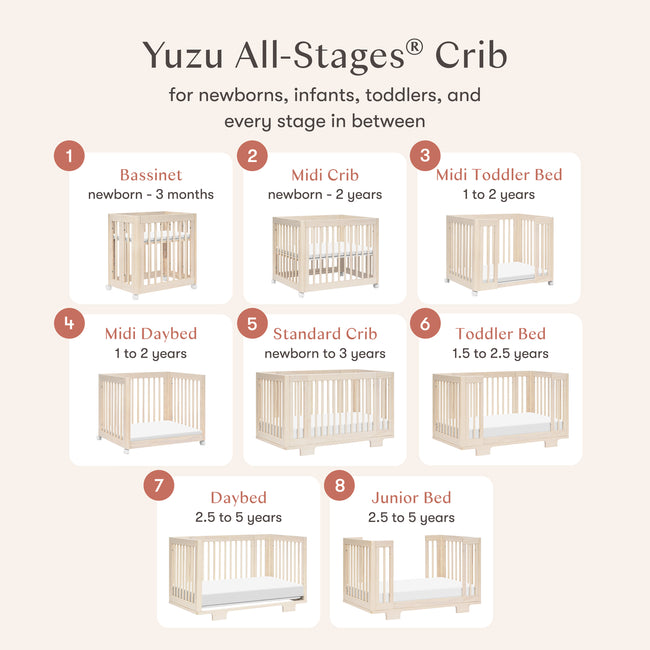 M23401NX,Babyletto,Yuzu 8-in-1 Convertible Crib w/ Bassinet & Toddler Bed Kits in Washed Natural