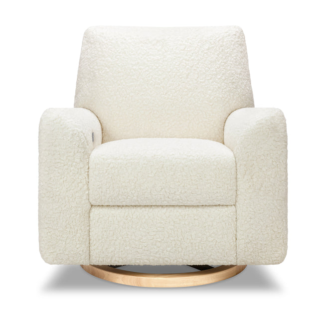 M24087CMSGLB,Nursery Works,Sunday Power Recliner and Swivel Glider in Cream Shearling w/ Light Wood Base