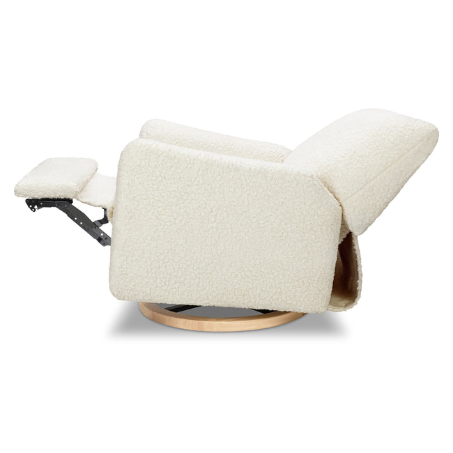 M24087CMSGLB,Nursery Works,Sunday Power Recliner and Swivel Glider in Cream Shearling w/ Light Wood Base
