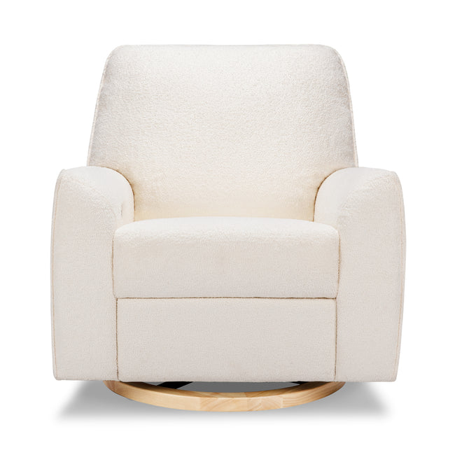 M24087CSHLB,Nursery Works,Sunday Power Recliner and Swivel Glider in Chantilly Fleece w/ Light Wood Base
