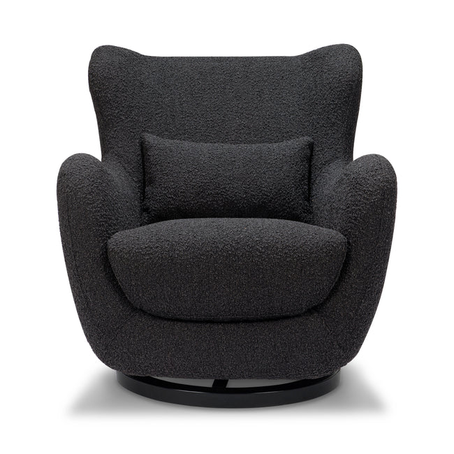 M24187BKBBB,Nursery Works,Solstice Swivel Glider in Black Boucle w/Black Wood Base