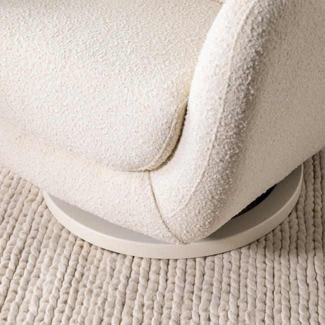 M24187WBIB,Nursery Works,Solstice Swivel Glider in Ivory Boucle w/Ivory Wood Base