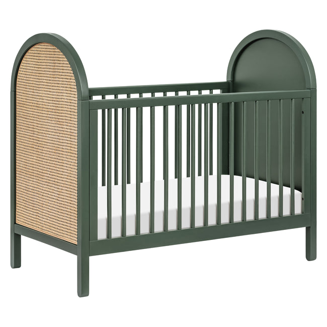 M25601FRGRNC,Babyletto,Bondi Cane 3-in-1 Convertible Crib w/ Toddler Bed Kit in Forest Green w/ Natural Cane