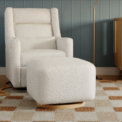 M26385CMSGLB,Babyletto,Kiwi Gliding Ottoman in Cream Shearling with Light Wood Base