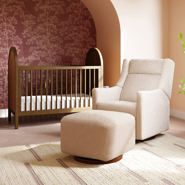 M26385CSGDB,Babyletto,Kiwi Gliding Ottoman in Chai Shearling with Dark Wood Base