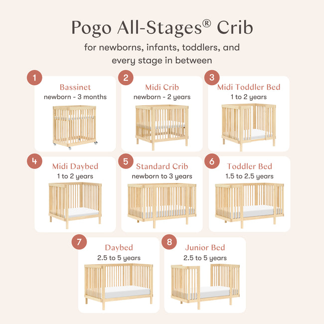 M29880BD,Babyletto,Pogo 8-in-1 Convertible Crib w/All-Stages Conversion Kits in Blonde