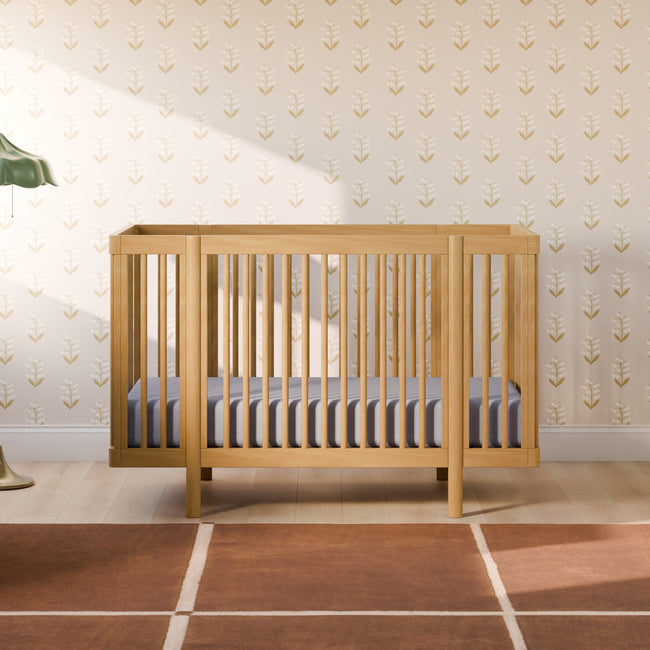 M29880HY,Babyletto,Pogo 8-in-1 Convertible Crib w/ Bassinet & Toddler Bed Kits in Honey