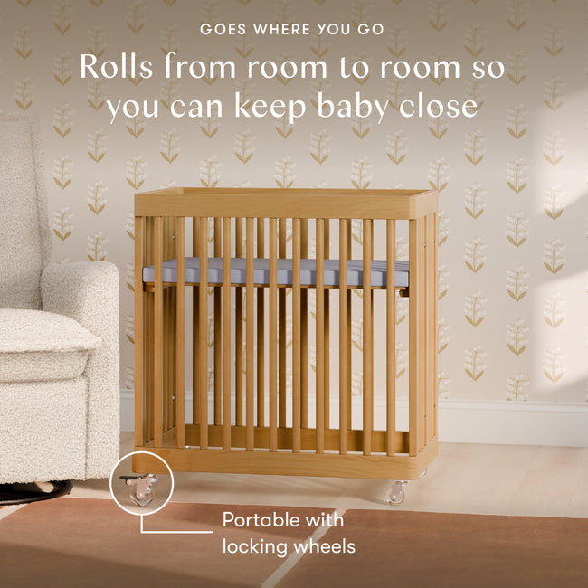 M29880HY,Babyletto,Pogo 8-in-1 Convertible Crib w/ Bassinet & Toddler Bed Kits in Honey