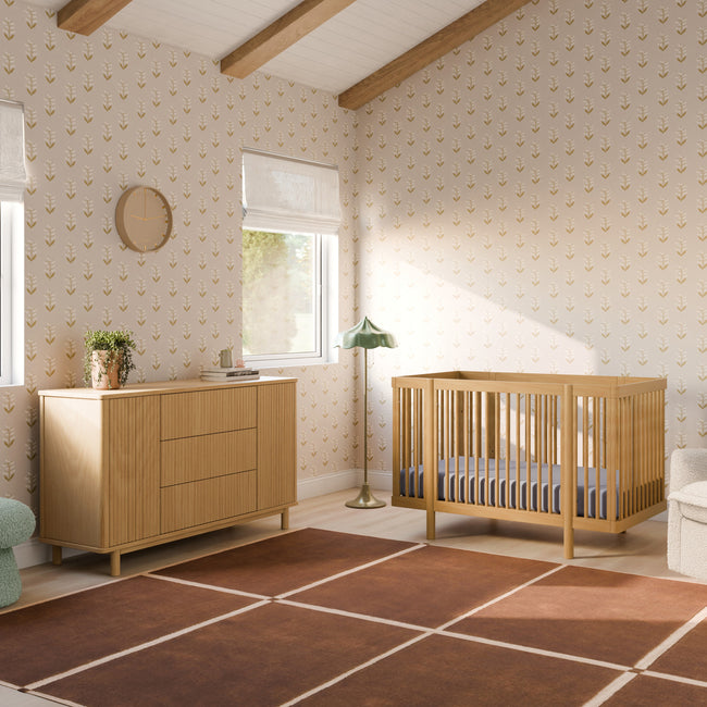 M29880HY,Babyletto,Pogo 8-in-1 Convertible Crib w/ Bassinet & Toddler Bed Kits in Honey