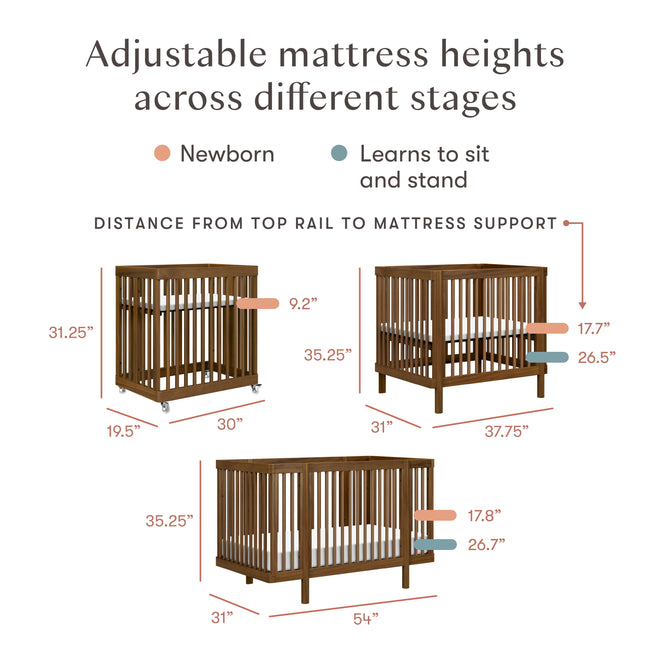 M29880NL,Babyletto,Pogo 8-in-1 Convertible Crib w/ Bassinet & Toddler Bed Kits in Natural Walnut