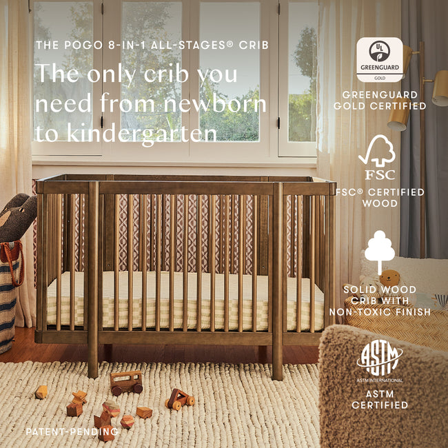 M29880NL,Babyletto,Pogo 8-in-1 Convertible Crib w/All-Stages Conversion Kits in Natural Walnut
