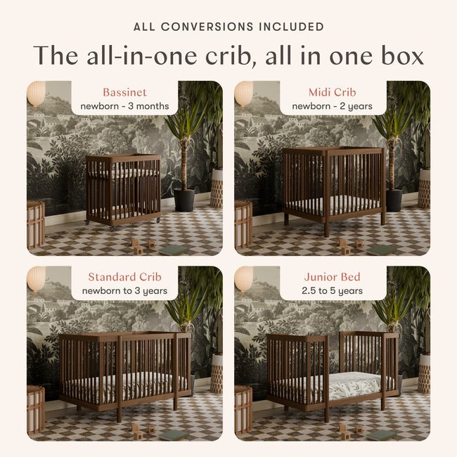 M29880NL,Babyletto,Pogo 8-in-1 Convertible Crib w/All-Stages Conversion Kits in Natural Walnut