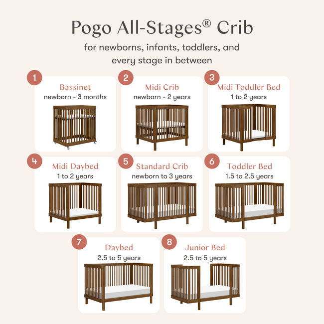M29880NL,Babyletto,Pogo 8-in-1 Convertible Crib w/All-Stages Conversion Kits in Natural Walnut