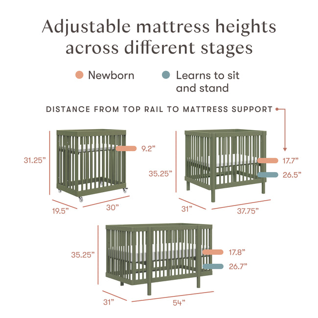 M29880OL,Babyletto,Pogo 8-in-1 Convertible Crib w/All-Stages Conversion Kits in Olive