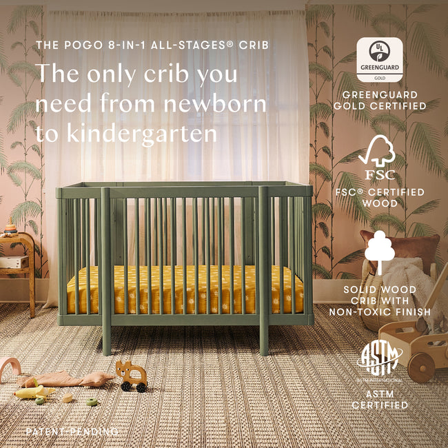 M29880OL,Babyletto,Pogo 8-in-1 Convertible Crib w/All-Stages Conversion Kits in Olive