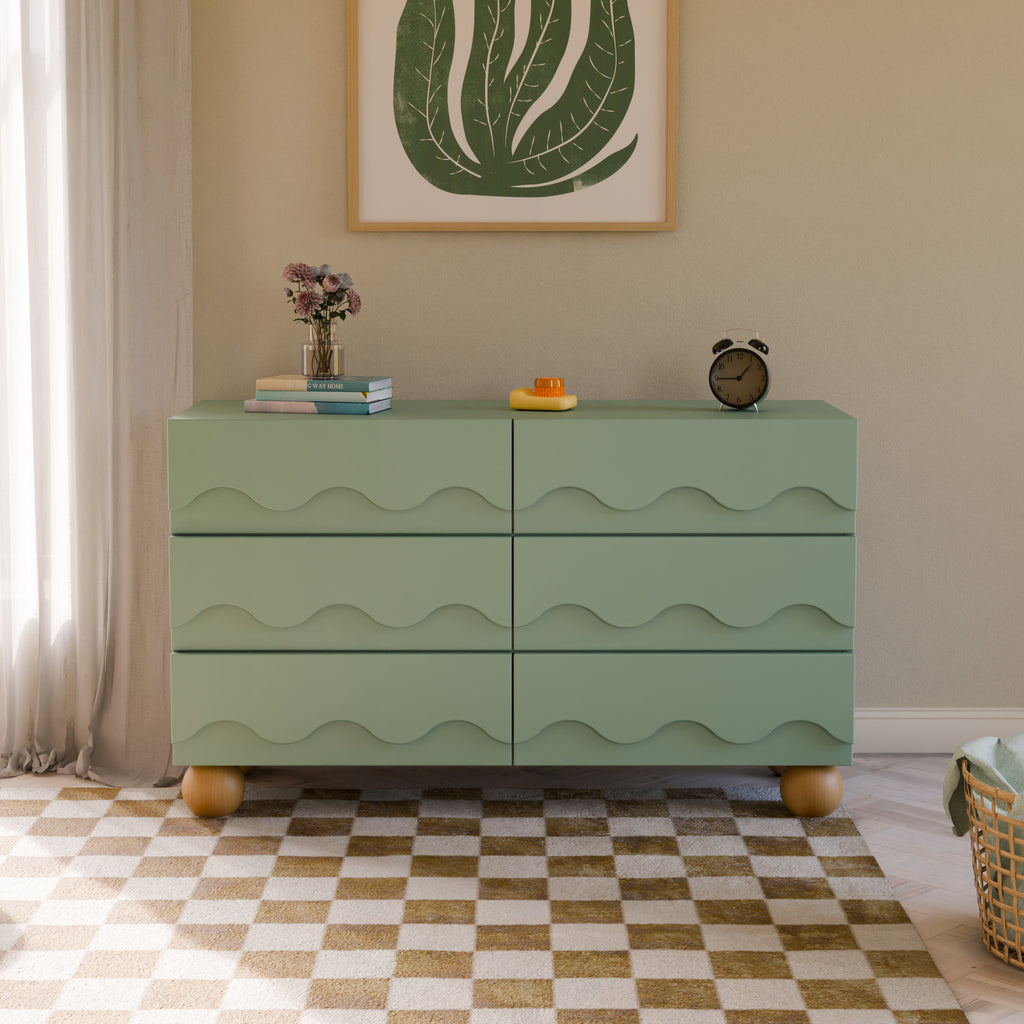M31116LSHY,Babyletto Kids,Lido Wave 6-Drawer Assembled Dresser in Light Sage and Honey