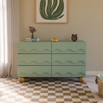 M31116LSHY,Babyletto Kids,Lido Wave 6-Drawer Assembled Dresser in Light Sage and Honey