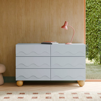 M31116PBHY,Babyletto Kids,Lido Wave 6-Drawer Assembled Dresser in Powder Blue and Honey