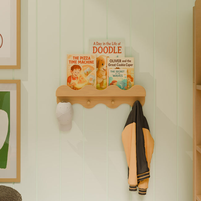 M31125HY,Babyletto Kids,Lido Wave Book Shelf with Hooks in Honey
