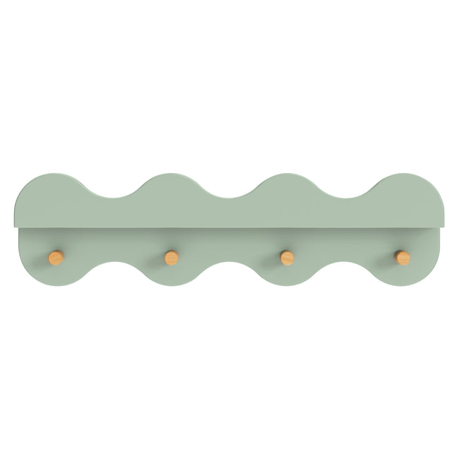 M31125LSHY,Babyletto Kids,Lido Wave Book Shelf with Hooks in Light Sage and Honey