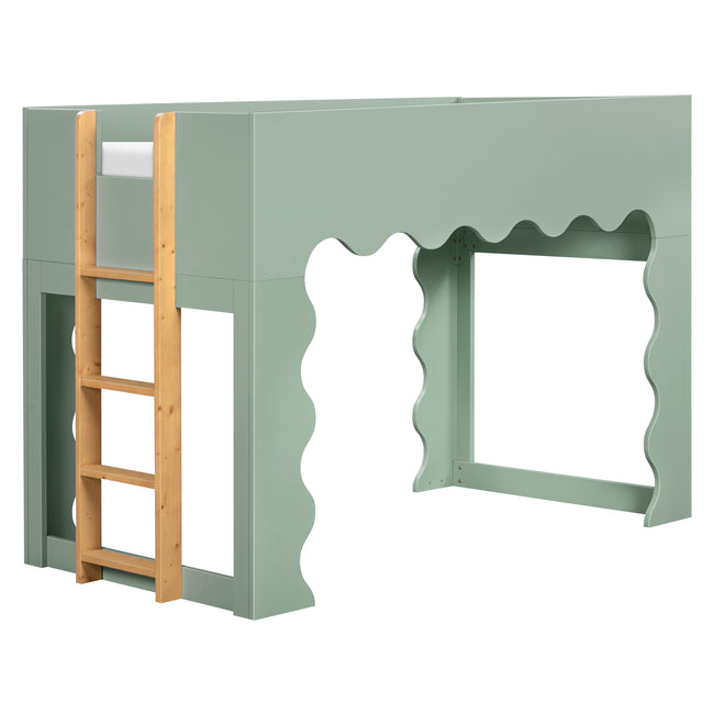 M31171LSHY,Babyletto Kids,Lido Wave Low Loft Twin Bed in Light Sage and Honey
