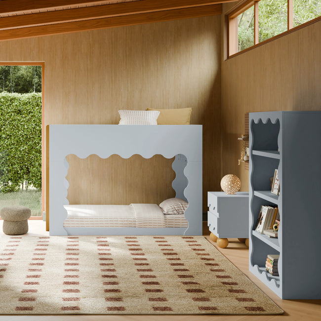 M31171PBHY,Babyletto Kids,Lido Wave Low Loft Twin Bed in Powder Blue and Honey
